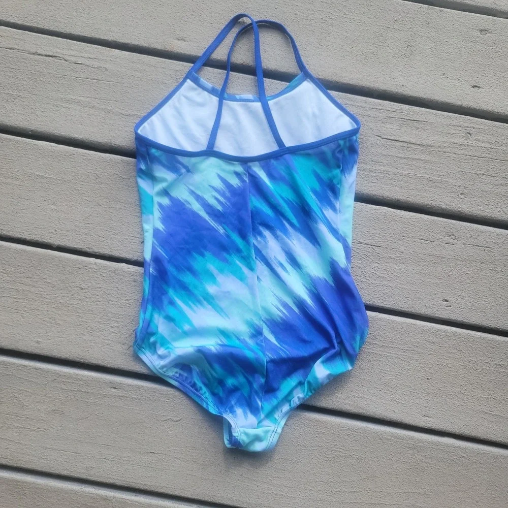 Nike Girls Immiscible Print One-Piece Swim Suit Bathing Game Royal M